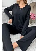 Siyah Uzun Kollu Pijama Takımı Bella Notte 7177 Siyah detay görünüm