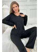 Siyah Uzun Kollu Pijama Takımı Bella Notte 7177 Siyah