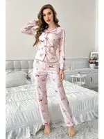 Fiyonk Desenli Uzun Kollu Kadın Pijama Takımı Bella Notte 7195 Pembe