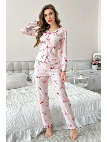 Fiyonk Desenli Uzun Kollu Kadın Pijama Takımı Bella Notte 7195