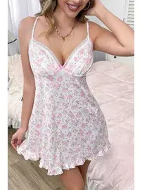 Bella Notte Fırfırlı İnce Askılı V Yaka Mini Gecelik Bella Notte 15995