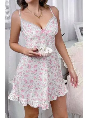 Bella Notte Fırfırlı İnce Askılı V Yaka Mini Gecelik Bella Notte 15995 - Alternatif Görünüm