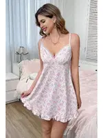 Fırfırlı İnce Askılı V Yaka Mini Gecelik Bella Notte 15995 Pembe farklı açı