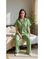 Gömlek Yaka Çiçekli Yaz Esintili Pijama Takımı Bella Notte 7345 Yeşil farklı açı