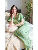 Gömlek Yaka Çiçekli Yaz Esintili Pijama Takımı Bella Notte 7345 Yeşil görsel 4