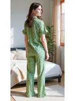 Gömlek Yaka Çiçekli Yaz Esintili Pijama Takımı Bella Notte 7345 Yeşil görsel 6