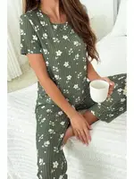 Yeşil Fitilli Floral Kısa Kollu Pijama Takımı Bella Notte 7303 Yeşil detay görünüm