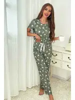 Yeşil Fitilli Floral Kısa Kollu Pijama Takımı Bella Notte 7303 Yeşil görsel 4