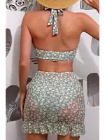 Yeşil Mini Papatya Desenli Etekli 3 lü Mayo Bikini Takım Bella Notte M-9013 Yeşil farklı açı