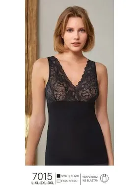 Berrak Dantel V Yaka Kalın Askılı Kadın Atlet Berrak 7015