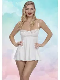 SHE Beyaz Askılı Seksi Göğsü Dantel Mini Erotik Gecelik SHE 2111