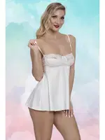 Beyaz Askılı Seksi Göğsü Dantel Mini Erotik Gecelik SHE 2111 Beyaz detay görünüm