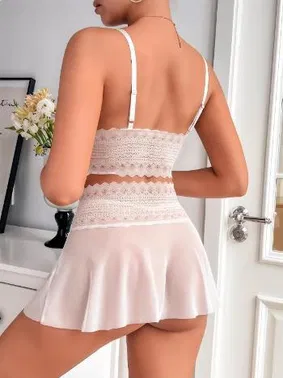 İzabel Beyaz Bralet Dantelli Tül Seksi Sütyen Etek Takım İzabel 13005 - Alternatif Görünüm