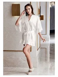 New Night Beyaz Bride Sabahlık Taşlı Kuşakli Gelin Sabahlığı New Night 405