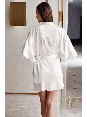 New Night Beyaz Bride Sabahlık Taşlı Kuşakli Gelin Sabahlığı New Night 405 - Alternatif Görünüm