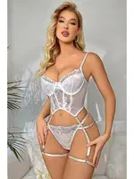 Beyaz Büstiyer Jartiyer Kadın Takım missisX 62008 Beyaz