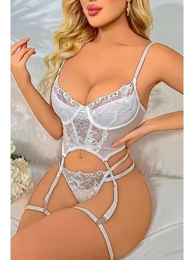 missisX Beyaz Büstiyer Jartiyer Kadın Takım missisX 62008 - Alternatif Görünüm