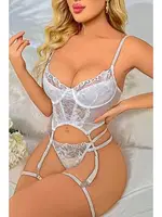 Beyaz Büstiyer Jartiyer Kadın Takım missisX 62008 Beyaz detay görünüm