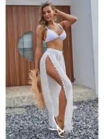 Beyaz Ponponlu Yırtmaç Detaylı Plaj Pantolonu Pareo Angelsin MS 4415 Beyaz farklı açı