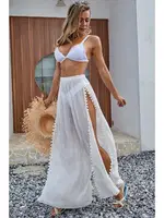 Beyaz Ponponlu Yırtmaç Detaylı Plaj Pantolonu Pareo Angelsin MS 4415 Beyaz görsel 4