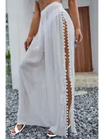 Beyaz Ponponlu Yırtmaç Detaylı Plaj Pantolonu Pareo Angelsin MS 4415 Beyaz görsel 5