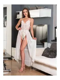 Nathalie Beyaz Tül Sırt Dekolteli Babydoll Fantezi Gecelik Nathalie 7858