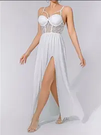 Lily Bianca Beyaz Tül Uzun Erotik Kadın Gecelik Lily Bianca LB-214