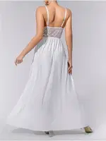 Beyaz Tül Uzun Erotik Kadın Gecelik Lily Bianca LB-214 Beyaz detay görünüm