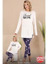 Lady Bisiklet Yaka Desenli Viskon Uzun Kollu Pijama Takımı Lady 11689