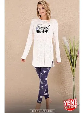 Lady Bisiklet Yaka Desenli Viskon Uzun Kollu Pijama Takımı Lady 11689 - Alternatif Görünüm