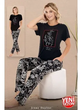Lady Bisiklet Yaka içek Desenli Kısa Kollu Kadın Pijama Takımı Lady 12597