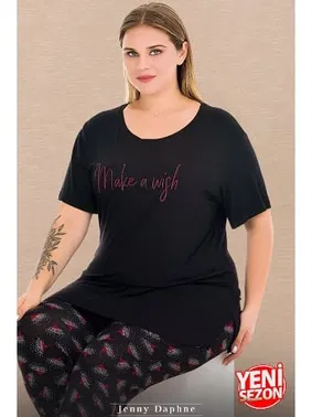 Lady Bisiklet Yaka Kısa Kollu Büyük Beden Çiçek Desenli Kapri Pijama Takımı Lady 10732 - Alternatif Görünüm