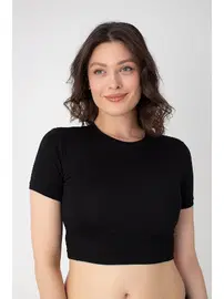 Confeo Bisiklet Yaka Modal Kısa Kollu Kadın Crop Confeo C801-021