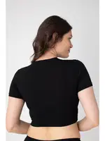 Bisiklet Yaka Modal Kısa Kollu Kadın Crop Confeo C801-021 Siyah detay görünüm