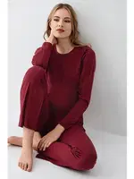 Bisiklet Yaka Uzun Kollu Bordo Kadın Pijama Takımı Arnetta AR3446-S Bordo detay görünüm