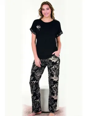 Lady Bisiklet Yaka Viskon Kumaş Çiçek Desenli Kısa Kollu Pijama Takımı Lady 12581  - Alternatif Görünüm