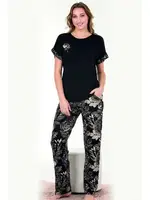 Bisiklet Yaka Viskon Kumaş Çiçek Desenli Kısa Kollu Pijama Takımı Lady 12581  detay görünüm