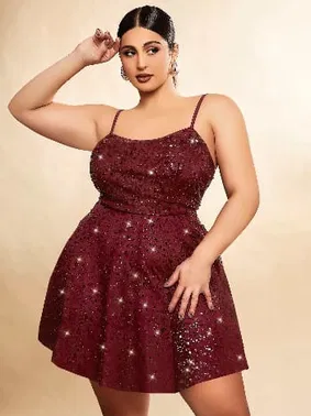 Pink Night Bordo Askılı Mini Büyük Beden Seksi Gece Elbisesi Pink Night 6510