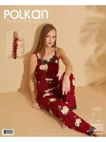 Bordo Gül Desenli Dantel Askılı Pegasus Pijama Takım Polkan 19201 Bordo