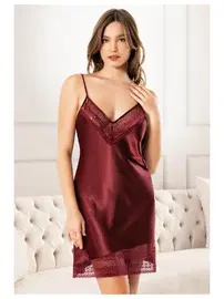 Miss Laris Bordo İnce Askılı Saten Kısa Gecelik Miss Laris 2131