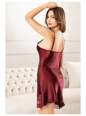 Miss Laris Bordo İnce Askılı Saten Kısa Gecelik Miss Laris 2131 - Alternatif Görünüm