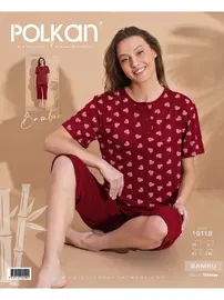Polkan Bordo Kalpli Bambu Kısa Kollu Kapri Pijama Takım Polkan 19118