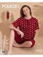 Bordo Kalpli Bambu Kısa Kollu Kapri Pijama Takım Polkan 19118 Bordo