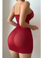 Bordo Premium Büstiyer Fantezi Gecelik Ruselin 2209 Bordo detay görünüm