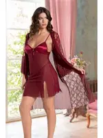Bordo Saten Dantel Sabahlıklı Erotik Gecelik Real Passione 8087 Bordo
