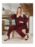 Bordo Zebra Desenli 3lü Sabahlık Takımı İzabel SB-5005 Bordo detay görünüm