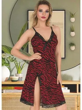 İzabel Bordo Zebra Desenli Tunik Fantezi Gecelik İzabel T-1014