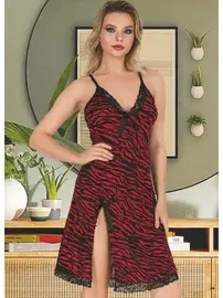 İzabel Bordo Zebra Desenli Tunik Fantezi Gecelik İzabel T-1014