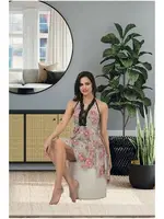 Boyundan Bağlamalı Çiçekli Kloş Kesim Kısa Gecelik İzabel 3013 Gri farklı açı