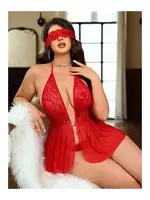 Boyundan Bağlamalı Dantel Göz Bantlı Fantazi Gecelik NightLight 3801 Kırmızı